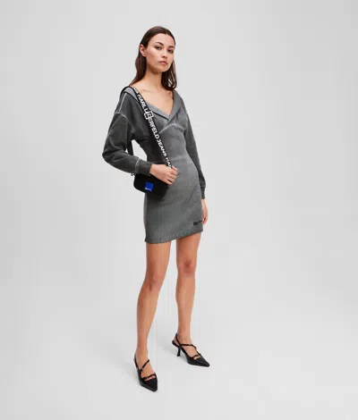Kl Jeans Off-shoulder Sweat Dress In Gray