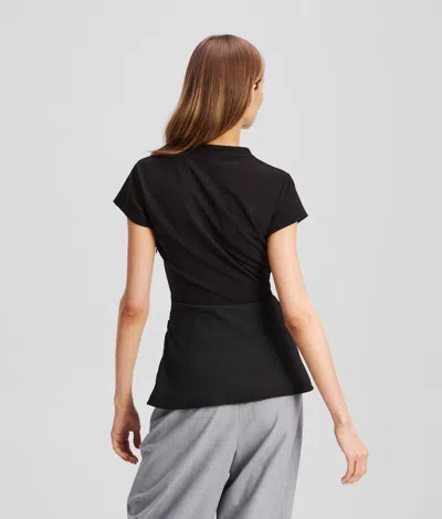 Karl Lagerfeld Fabric Mix V-neck Top In Black