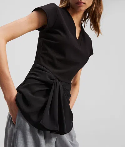 Karl Lagerfeld Fabric Mix V-neck Top In Black