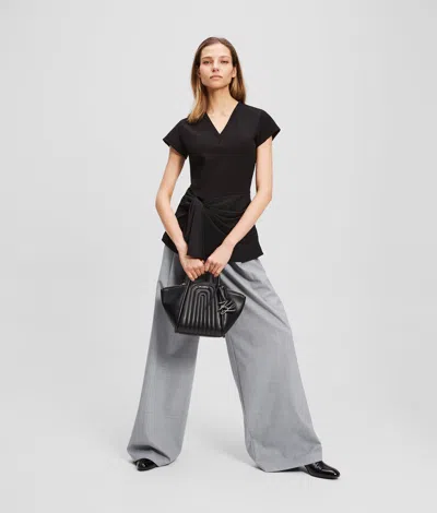 Karl Lagerfeld Fabric Mix V-neck Top In Black