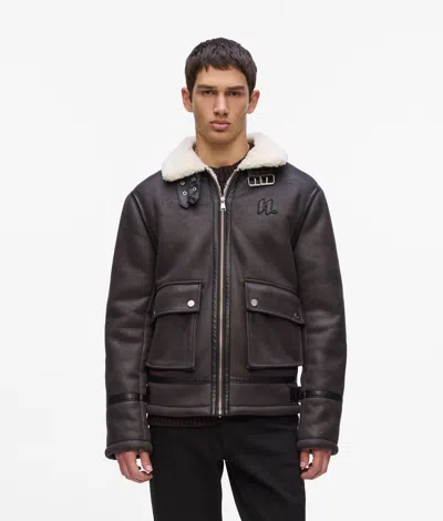 Karl Lagerfeld Monogram Shearling Jacket In Brown