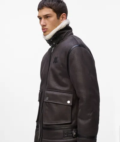 Karl Lagerfeld Monogram Shearling Jacket In Brown