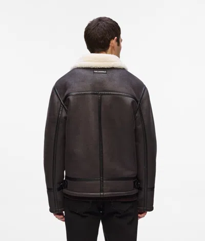Karl Lagerfeld Monogram Shearling Jacket In Brown