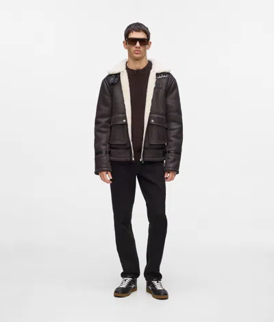 Karl Lagerfeld Monogram Shearling Jacket In Brown