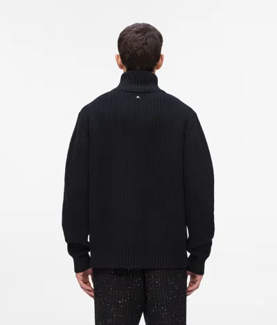 Karl Lagerfeld Half-zip Turtleneck Sweater In Black