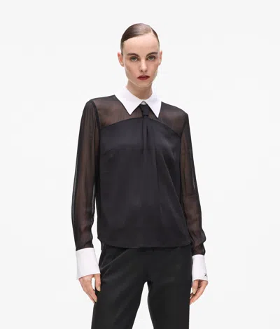 Karl Lagerfeld Sheer-panel Blouse In Black