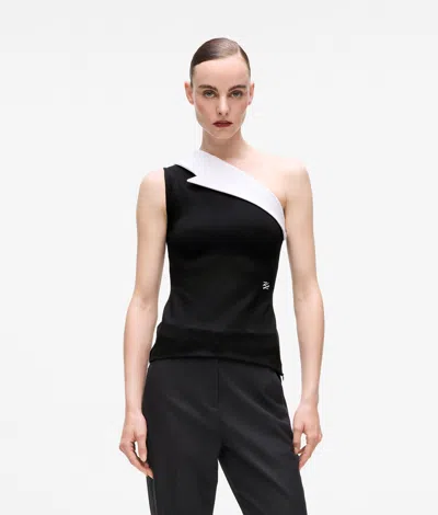 Karl Lagerfeld Karl Dna Asymmetric Lapel Top In Multi