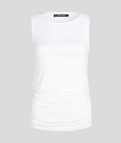 Karl Lagerfeld Signature Boat Neck Ruched Top In White
