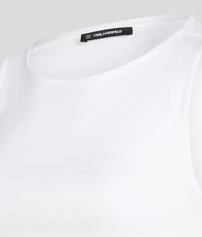 Karl Lagerfeld Signature Boat Neck Ruched Top In White