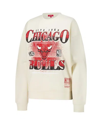 Mitchell & Ness Cream Chicago Bulls Oversprayed Pullover Sweatshirt In White