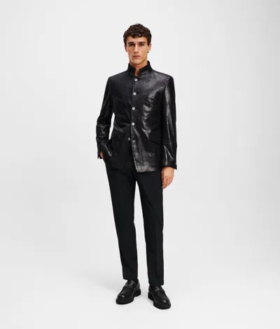 Karl Lagerfeld Faux-leather Stand-up Collar Jacket In Black