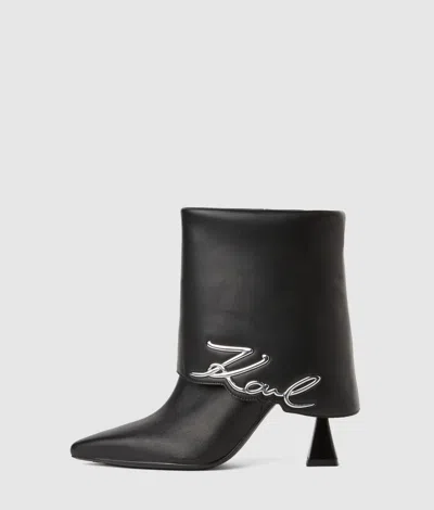 Karl Lagerfeld Signature Debut Ii Fold-down Boots In Black