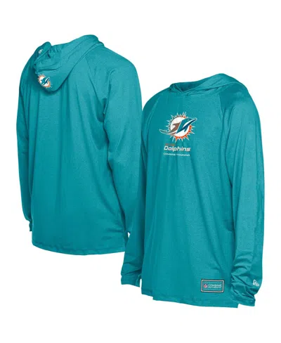 New Era Men's Aqua Miami Dolphins Functional Fandom Hoodie In Blue