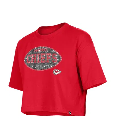 New Era Girls Red Kansas City Chiefs Flip Sequin Boxy T-shirt In Red