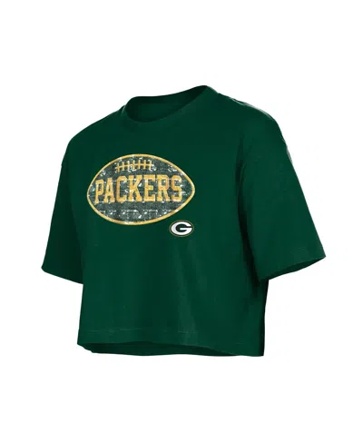 New Era Girls Green Green Bay Packers Flip Sequin Boxy T-shirt In Green