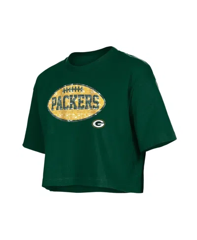 New Era Girls Green Green Bay Packers Flip Sequin Boxy T-shirt In Green