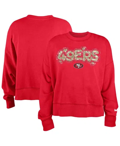 New Era Girls Scarlet San Francisco 49ers Flip Sequin Sweatshirt In Red