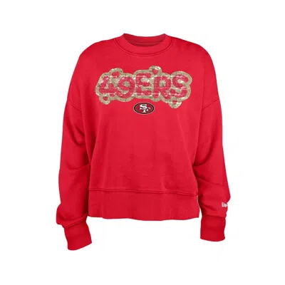 New Era Girls Scarlet San Francisco 49ers Flip Sequin Sweatshirt In Red
