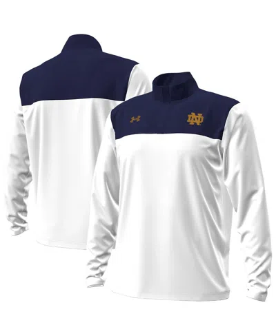 Under Armour Men's White/navy Notre Dame Fighting Irish Green Blocked Quarter-zip Pullover Hoodie In Blue