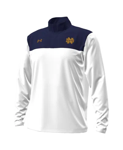 Under Armour Men's White/navy Notre Dame Fighting Irish Green Blocked Quarter-zip Pullover Hoodie In Blue