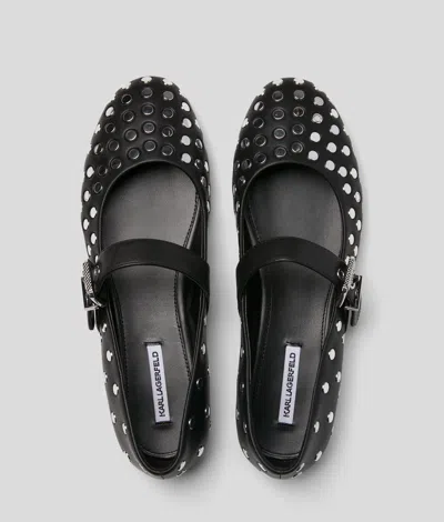 Karl Lagerfeld Karo Mirror Studs Ballet Flats In Black