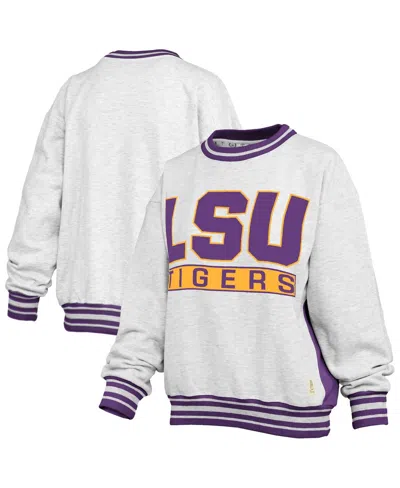 Pressbox Women's Heather Gray/purple Lsu Tigers Endzone Crewneck Sweatshirt In White