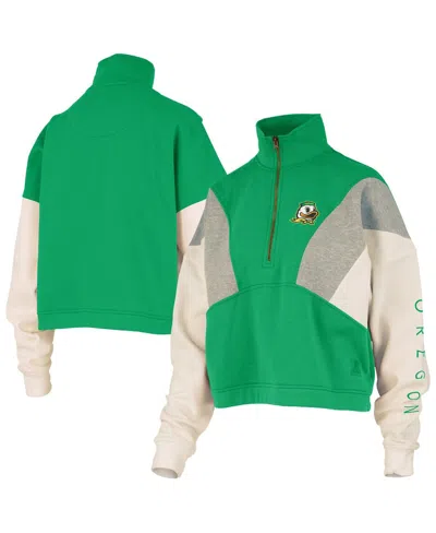 Pressbox Women's Green Oregon Ducks Ferrara Color Block Quarter-zip Sweatshirt In Green