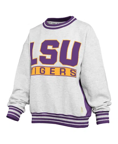 Pressbox Women's Heather Gray/purple Lsu Tigers Endzone Crewneck Sweatshirt In White