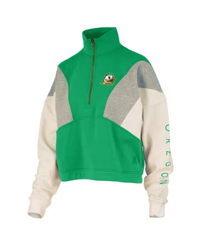 Pressbox Women's Green Oregon Ducks Ferrara Color Block Quarter-zip Sweatshirt In Green