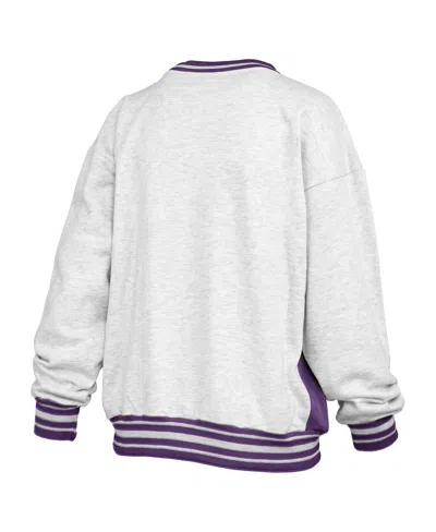 Pressbox Women's Heather Gray/purple Lsu Tigers Endzone Crewneck Sweatshirt In White