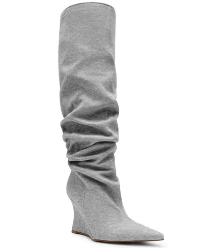 Steve Madden Womens Distortion Knee High Slouch Wedge Boots Regular Wide Calf In Silver