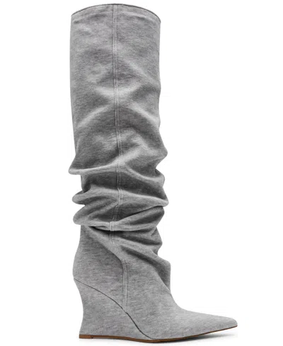 Steve Madden Womens Distortion Knee High Slouch Wedge Boots Regular Wide Calf In Silver
