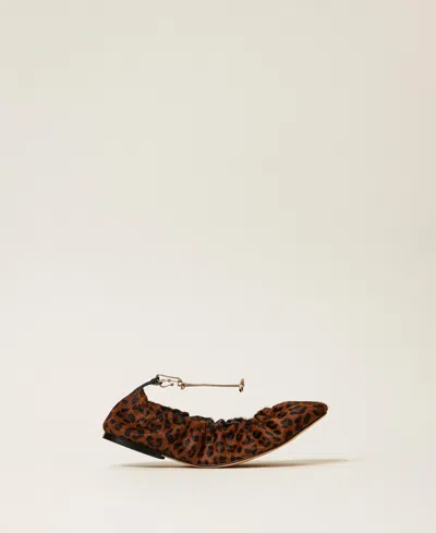 Twinset Leopard-print Chain-embellished Ballet Flats In Brown