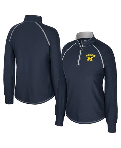Colosseum Women's Navy Michigan Wolverines Bikram Raglan Quarter-zip Sweatshirt In Blue