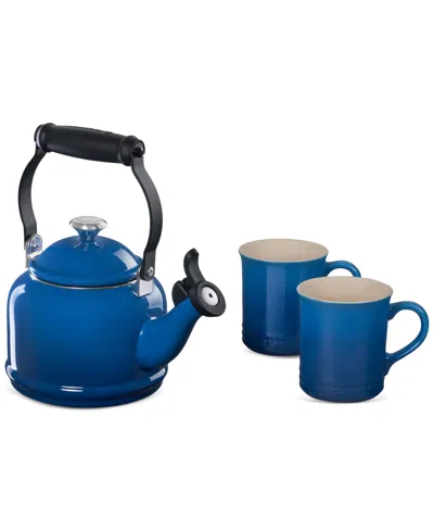 Le Creuset Enamel-on-steel Demi Kettle & Stoneware Mug Set In Blue