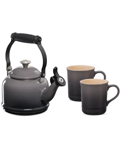 Le Creuset Enamel-on-steel Demi Kettle & Stoneware Mug Set In Gray