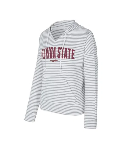 Concepts Sport Men's White/gray Florida State Seminoles French Terry Striped V-neck Pullover Hoodie In Black