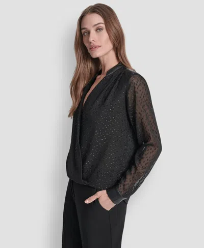 Dkny Women's Embellished Surplice Neck Top In Black
