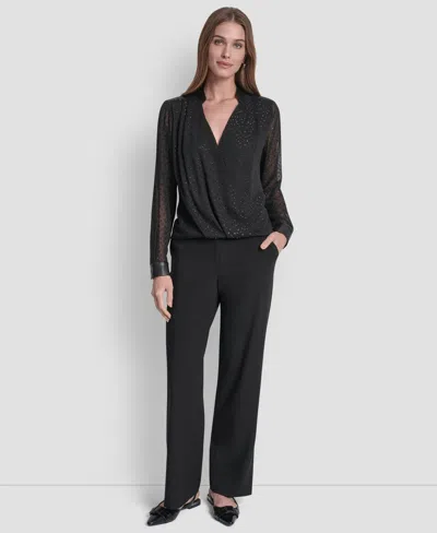 Dkny Women's Embellished Surplice Neck Top In Black