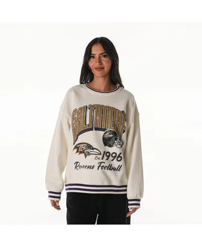 The Wild Collective Women's Cream Baltimore Ravens Oversized Vintage French Terry Sweatshirt In White
