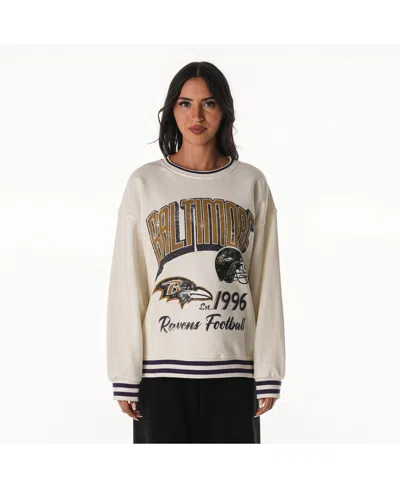 The Wild Collective Women's Cream Baltimore Ravens Oversized Vintage French Terry Sweatshirt In White