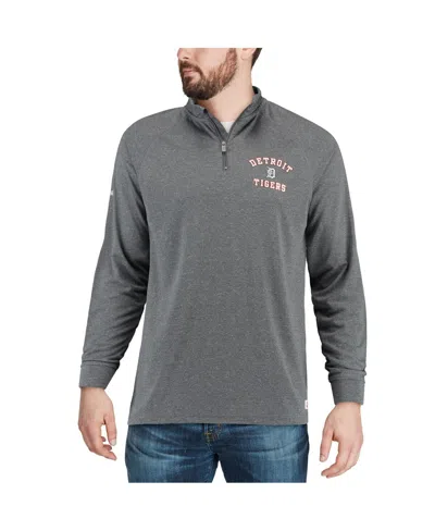 Stitches Men's Heathered Charcoal Detroit Tigers Team Raglan Quarter-zip Pullover Sweatshirt In Gray