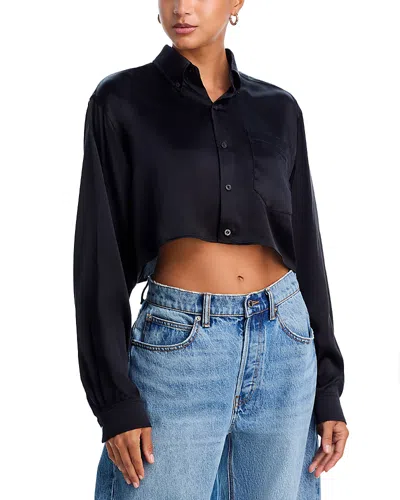 Alexander Wang T Alexanderwang. T Silk Cropped Boyfriend Shirt In Black