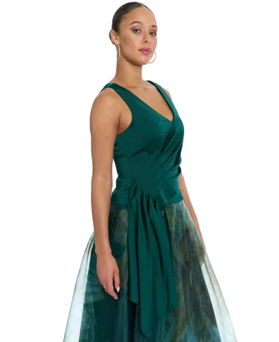 Muse Plus Size Asymmetrical Pleated Top In Green