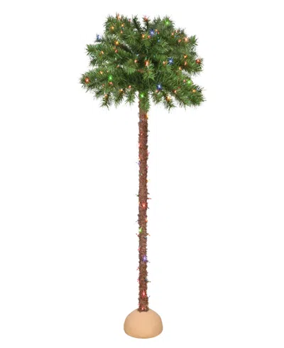 Puleo 4' Pre-lit Artificial Palm Tree With Multi-color Lights In Green