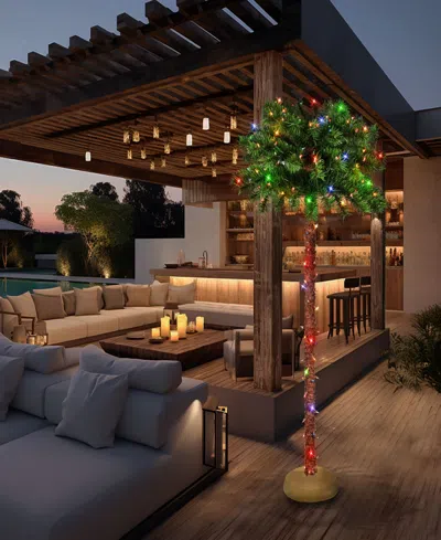 Puleo 4' Pre-lit Artificial Palm Tree With Multi-color Lights In Green