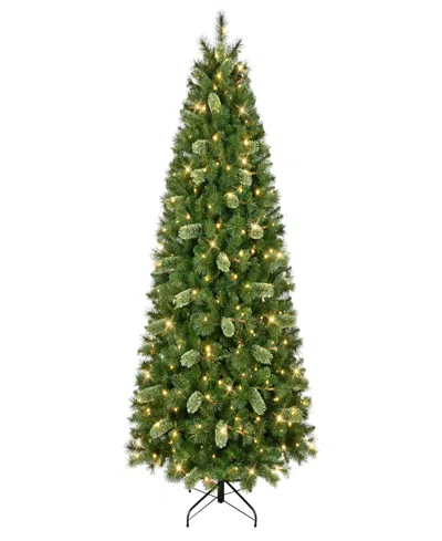 Puleo 7.5' Pre-lit Artificial Slim Teton Pine Tree With Led Lights In Green