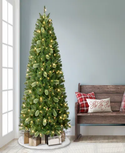 Puleo 7.5' Pre-lit Artificial Slim Teton Pine Tree With Led Lights In Green