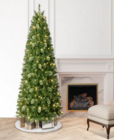 Puleo 7.5' Pre-lit Artificial Slim Teton Pine Tree With Led Lights In Green
