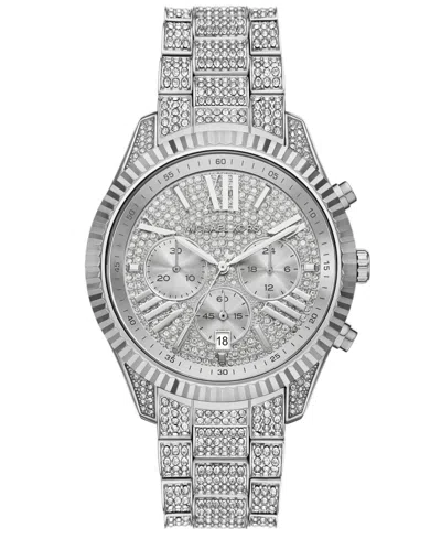 Michael Kors Oversized Lexington Pavé Silver-tone Watch In Metallic